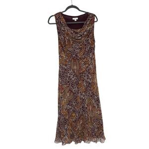 Charters Club Womens Silk Midi Dress Size 14 Paisley Cowl Neck Sleeveless Fairy